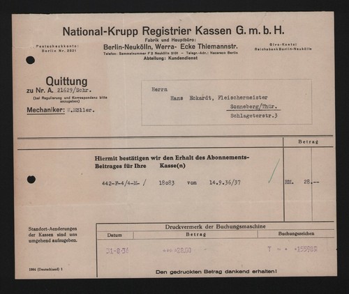 Berlin rechnung 1937 - berlin,,