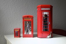 Vintage Blechdosen / Telefonzellen / 3 Stück / eine Spardose 