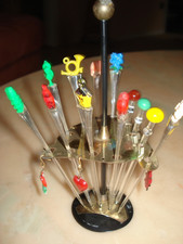 Bowle-Spieße Frucht-Spieße Cocktailglas-Anhänger Set 50er-60er Jahre Rarität TOP