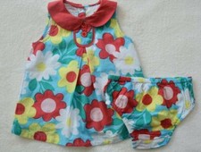 BABY BODEN Set 74 80 Kleid Latz neu w Blumen retro blau rot Tunika Shirt Sommer