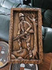 "Der Jäger" Holzskulptur Hangearbeitet Wandbild Wandschmuck Antike Dekoration