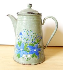 Antike Emaille Kanne Schweden 2 Liter sehr gut dicht Blumendekor Gießkanne blau