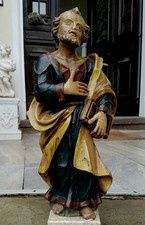 Der Heilige Petrus mit Bibel Holzgeschnitzt gefasst und bemalt ende 17 Jh