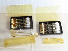 Konvolut 14 Teilig Besteck Goldfarben " mit Porzellan Medaillon"