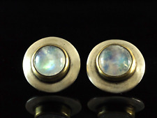 925 Sterlingsilber runde Ohrstecker mit Mondstein vergoldete Fassung