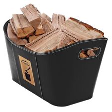 Schwarzer Brennholzkorb 530x350x310 mm Kunstleder Kaminholz Transportkorb