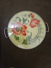 Alte kuchenplatte porzellan mit schönem dekorativem Motiv und Silberrand -