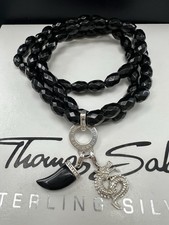 Thomas Sabo schwarze Perlenkette & Drache & Zahn Charm Anhänger 