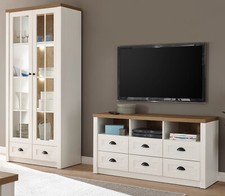 Wohnwand in weiß Pinie und