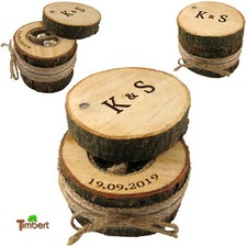 BAUMSTAMM RINGBOX + GRAVUR Vintage Hochzeit Holz Kästchen RINGKISSEN Ringe Natur