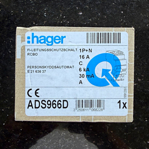 Hager ads966d rcbo 1p n - fi/ls, 1p+n