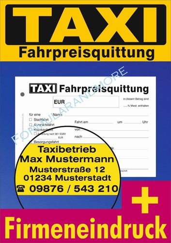 Taxi quittung block 100 - taxi-quittung,,
