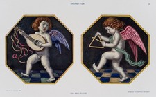 K. FUCHS (19.Jhd), Musizierende Amoretten mit Laute, um 1890, Chromolithographie