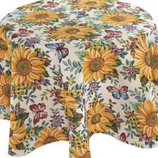Gobelin Tischdecke Groß Tafeltuch Rund 150 cm Landhaus Sonnenblumen Gelb Hossner