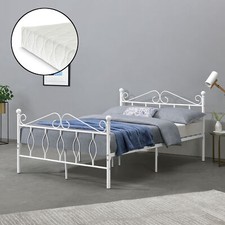 Metallbett mit Matratze Bettgestell Bett Lattenrost Metall Weiß 140x200cm