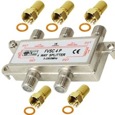 4 fach Breitband Kabel TV SAT DVB Stamm Verteiler Splitter GRATiS 5 F Stecker 🟨