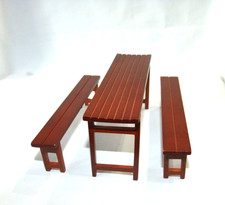 Gartengarnitur, Bierzeltgarnitur (Tisch und 2 Bänke) 1:12 ✿ Holz ✿ Puppenstube