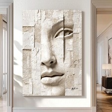 Leinwand Bild XXL Abstrakt Beige Gesicht 3D Optik Kunst Wandbilder Modern 7957