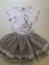 Eliane et Lena T-Shirt Shirt Rock Set Weiß grau Gr. 4 104 TOP neuw