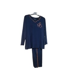 Pyjama Nachtwäsche Ulla Popken 42/44 Blau Orange Baumwolle Neu