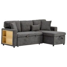 Schlafsofa 3 Sitzer Ecksofa mit Schlaffunktion & Bettfunktion Dunkelgrau Merax®