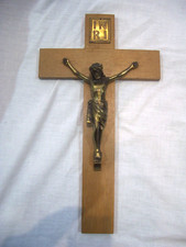 Kreuz Kruzifix Wandkreuz Holzkreuz 30 cm Jesus massiv Messing Bronze - Sammlerst