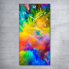 Wanduhr Glasuhr 30x60 Küchenuhr Echt-Glas Bunte Tinte in Wasser abstrakt