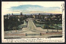 München, Totalansicht mit Straßenpartie, Ansichtskarte 1899 