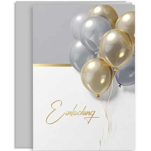 10x einladungskarten grau gold - 10x,