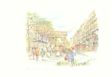 farbiger Kunst-Druck Frankreich: "Paris, Champs Elysees" 