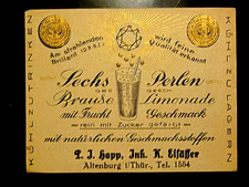 seltenes Limo-Flaschen-Etikett vor 1945, SECHS PERLEN Brause P.J. Happ ALTENBURG
