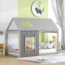 Kinderbett Jugendbett in Hausform Einzelhaus-Flachbett mit Dach Fenster 90x200cm