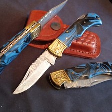 Damastmesser Taschenmesser Jagdmesser Damast-taschenesser  Klappmesser   (T50bl)