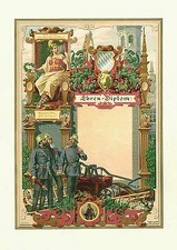 Feuerwehr Ehrendiplom Chromolitho von 1887 Feuerwehrurkunde A3 03