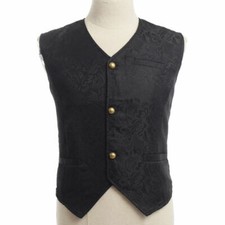 Schwarze Herren Weste Jacquard Brokat Gothic Viktorianisch Barock Steampunk L-XL