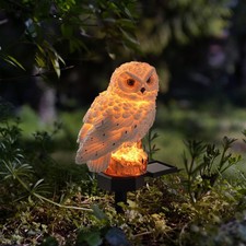 LED Solar Gartenstecker EULE  Garten Figur Deko Licht mit Erdspieß, Warmweiß