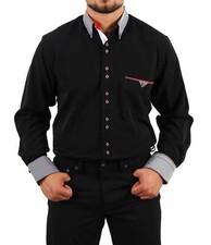 Hochwertiges schwarzes Mikrofaser Freizeithemd, 50er 60er Retro Mode.