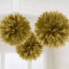 Party Deko Fluffy Wabenbälle, 3er Set,gold,Silvester Deko,goldene Hochzeit,40 cm