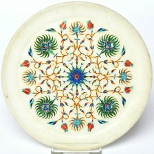 Teller Platte Untersetzer Pietra dura weißer Marmor Edelsteine Perlmutt 17,5 cm