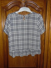 Bluse grau / blau / weiß kariert - Gr. 38/40 -- neu