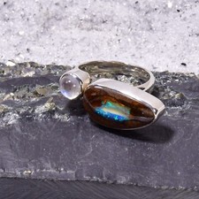 Boulder Opal Ring, 925er Silber, Edelsteinring (21139), Yowah Nuss mit Mondstein
