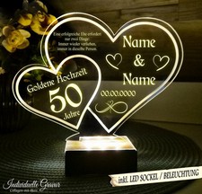 ❤❤ Aufsteller Wunschgravur 50 Jahre Goldene Hochzeit Hochzeitstag Geschenk ❤ LED