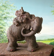 Stehender Elefant mit Baby groß Deko Figur H: 26 cm natürlich 3403 Junges Garten