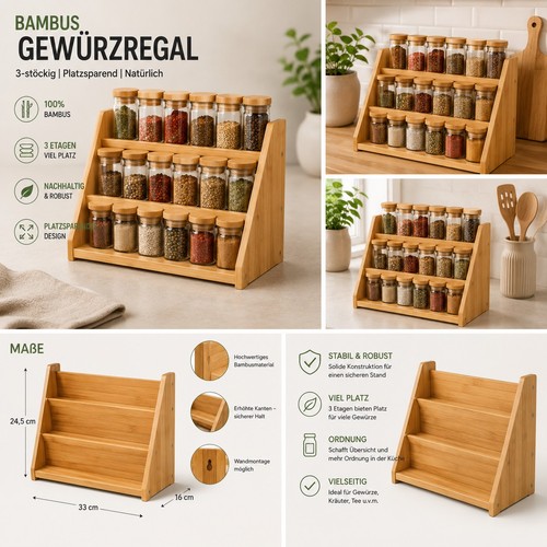 Gewürzregal bambus stöckig - gewürzregal,