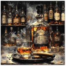 Leinwand Bild Whiskey Zigarre