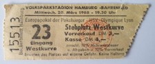 Ticket EC 20.03.68 Hamburger SV HSV - Olympique Lyon DFB Deutschland Frankreich.