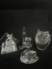 Kleines Konvolut  -Figuren aus Glas  -  Katze, Eule, Schwan - auch Swarovski