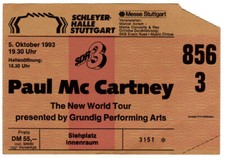 PAUL McCARTNEY - 1993 - Ticket - Eintrittskarte - The New World - Stuttgart