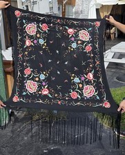 Black Silk Manton Manila Shawl