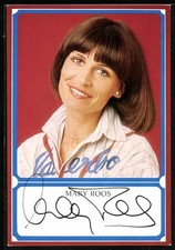Ansichtskarte Musikerin Mary Roos in gestreifter Bluse, Autograph 
